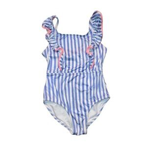 Cat & Jack Girls One Piece Swimsuit | Striped white and blue